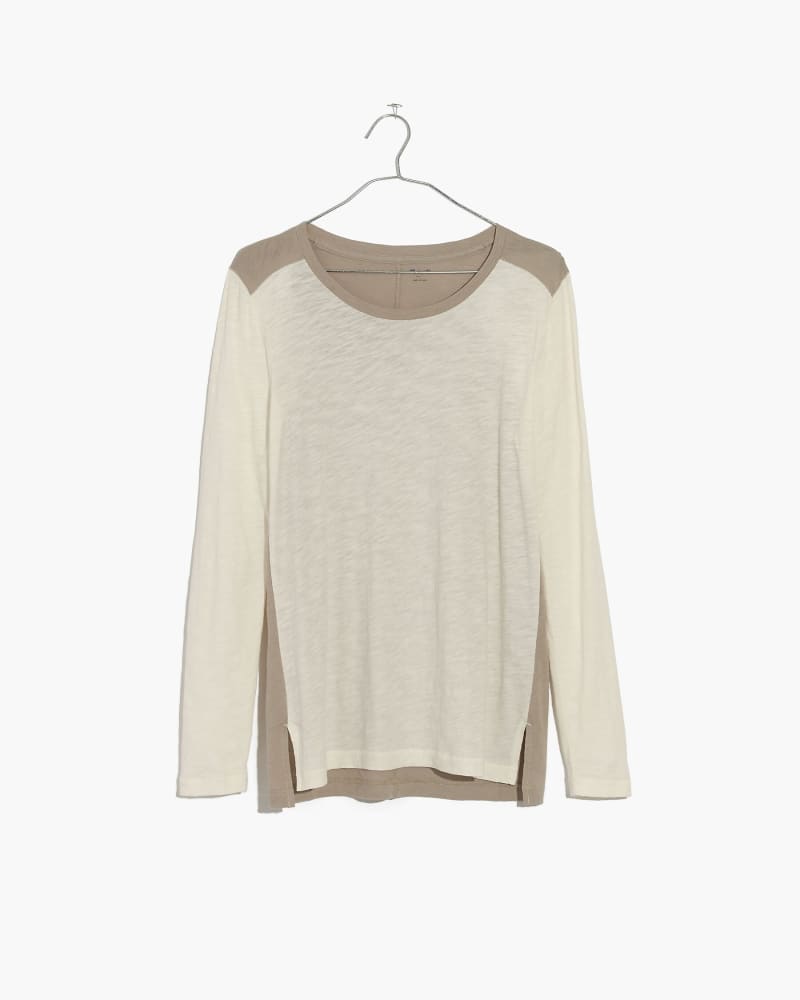 Front of a size 3X pl whisper ls shout tee colorblock in Antique Cream by Madewell. | dia_product_style_image_id:324396